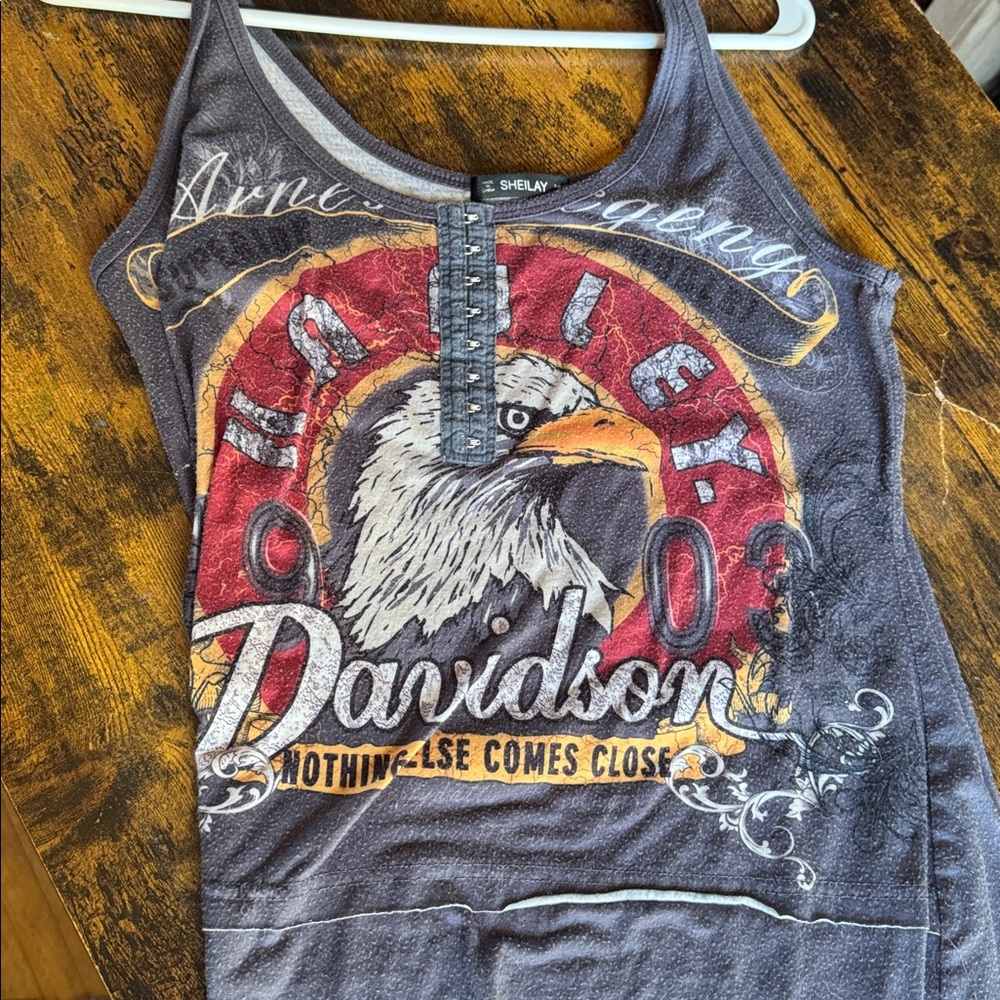 Harley-Davidson Gray and Red Eagle Tank Top